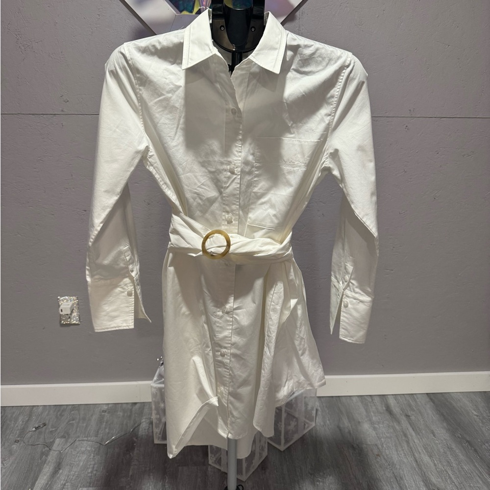 Club Monaco White Long Sleeve Belted Dress